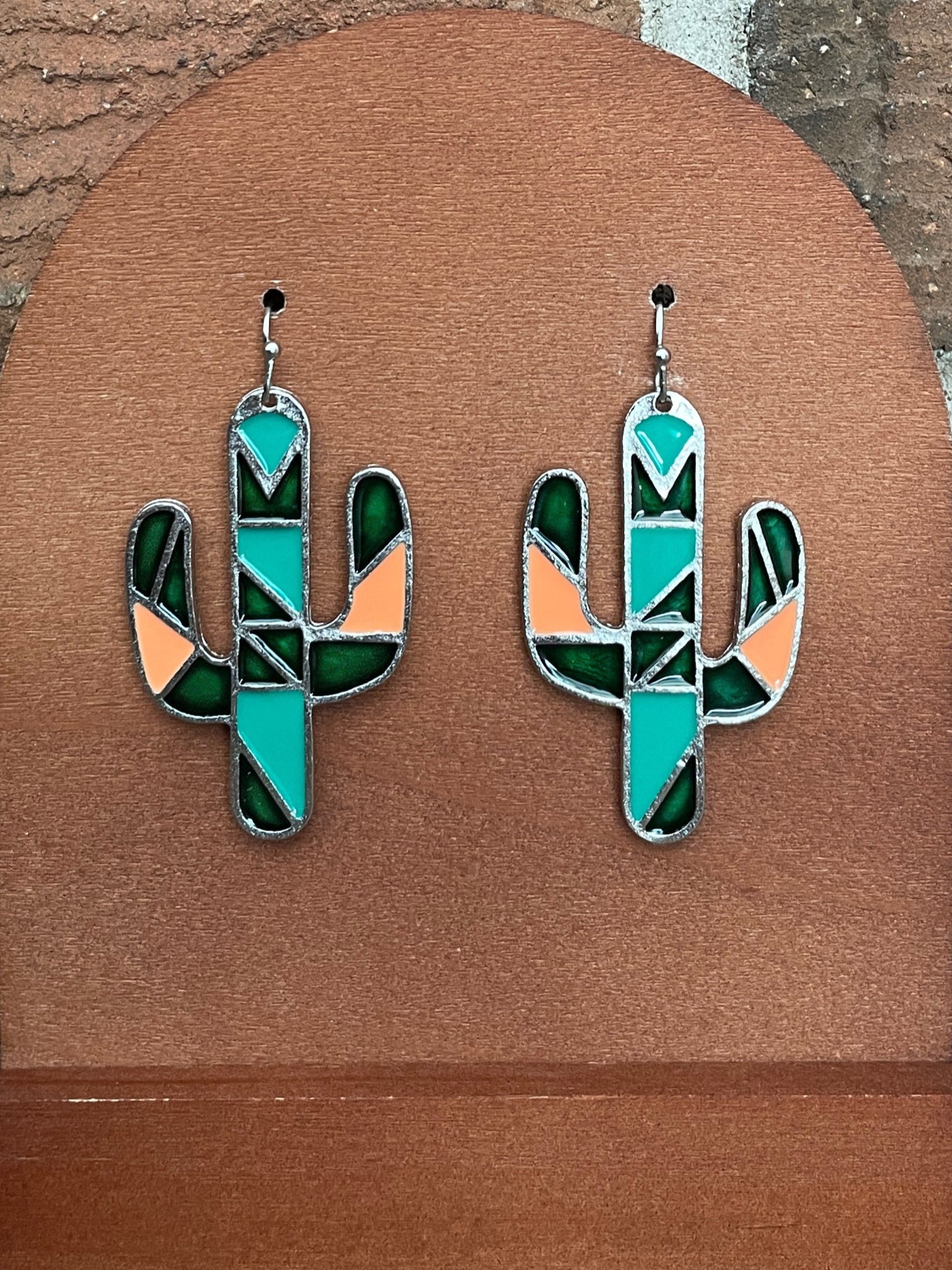 Southwestern Geometric Saguaro Cactus Earrings