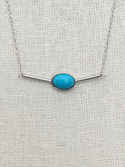Stainless Steel Bar Necklace with Turquoise - Silver Red Saguaro Trading Post
