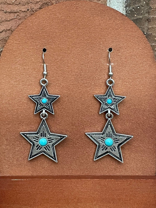 Star Dangle Earrings with Faux Turquoise