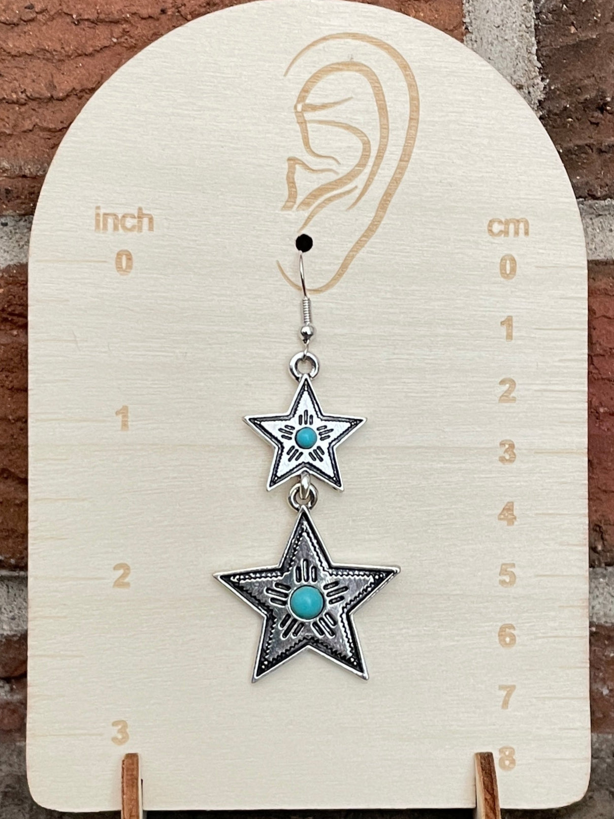 Star Dangle Earrings with Faux Turquoise
