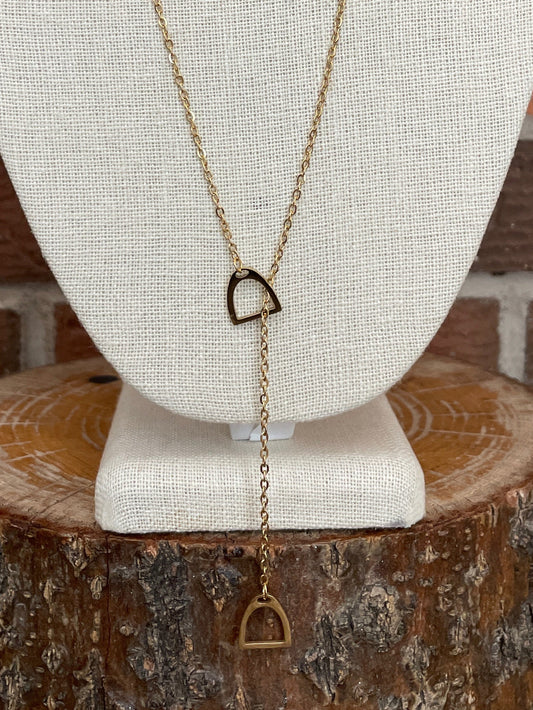 Stirrup Lariat Necklace - Gold