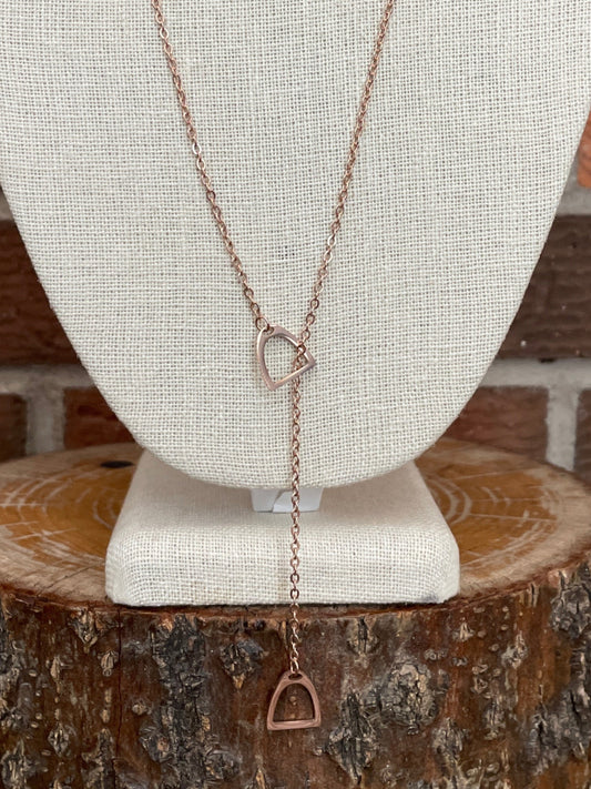 Stirrup Lariat Necklace - Rose Gold