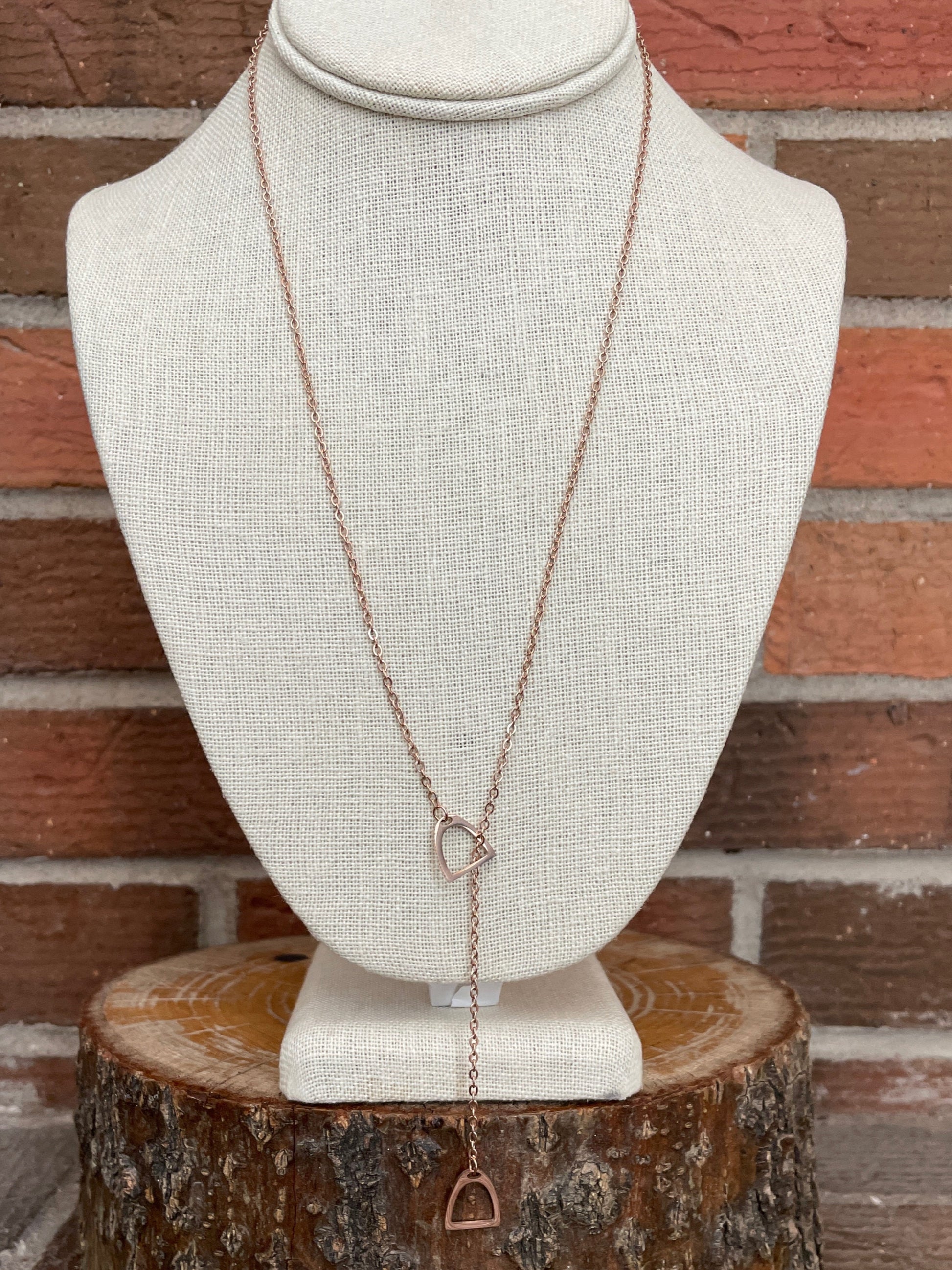 Stirrup Lariat Necklace - Rose Gold