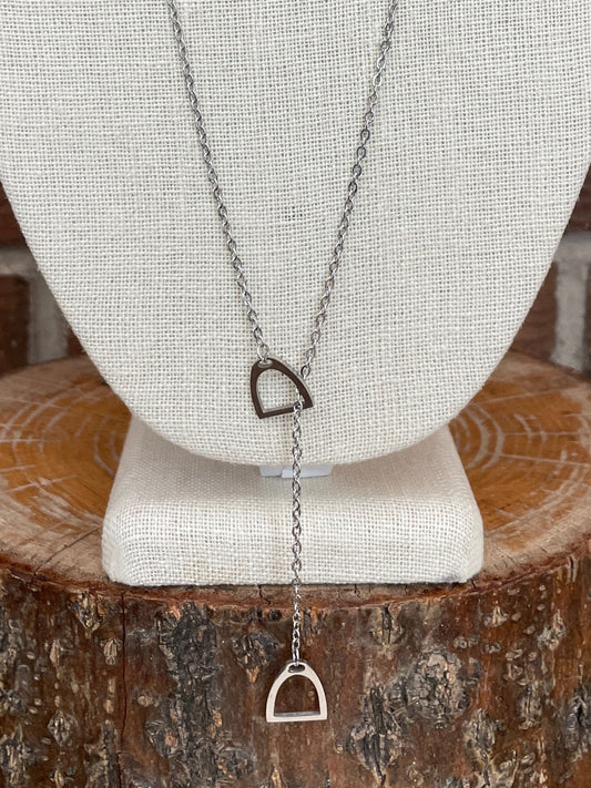 Stirrup Lariat Necklace - Silver
