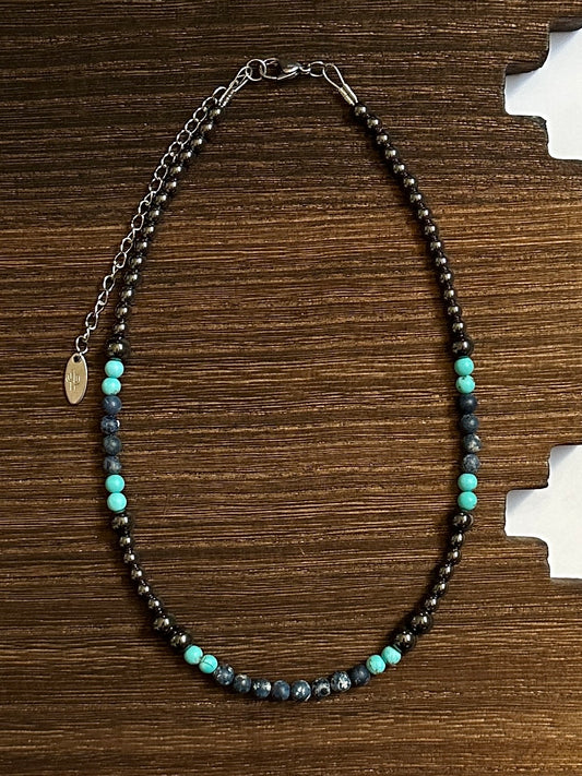Taos Midnight Sky Black Hematite Western Pearl Choker Necklace 14 inch Red Saguaro Jewelry by Cimarron Red Saguaro Trading Post