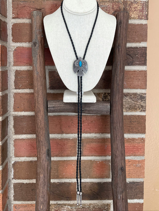 Thunderbird Bolo Tie Necklace with Turquoise