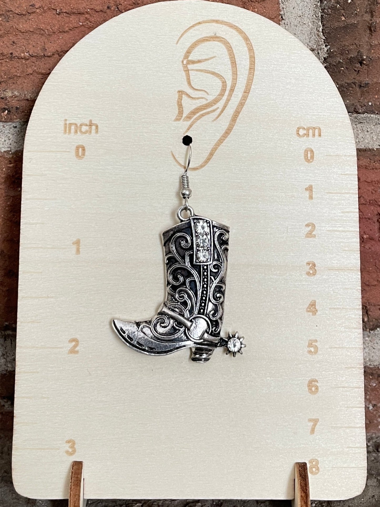Tooled Cowgirl Boot Earrings with Rhinestones