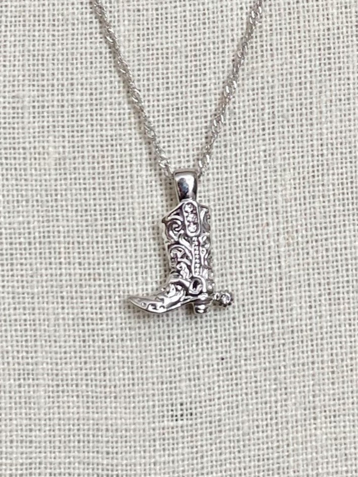 Tooled Cowgirl Boot Necklace with Rhinestones
