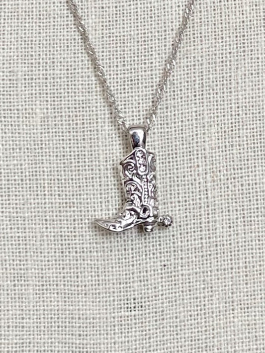 Tooled Cowgirl Boot Necklace with Rhinestones