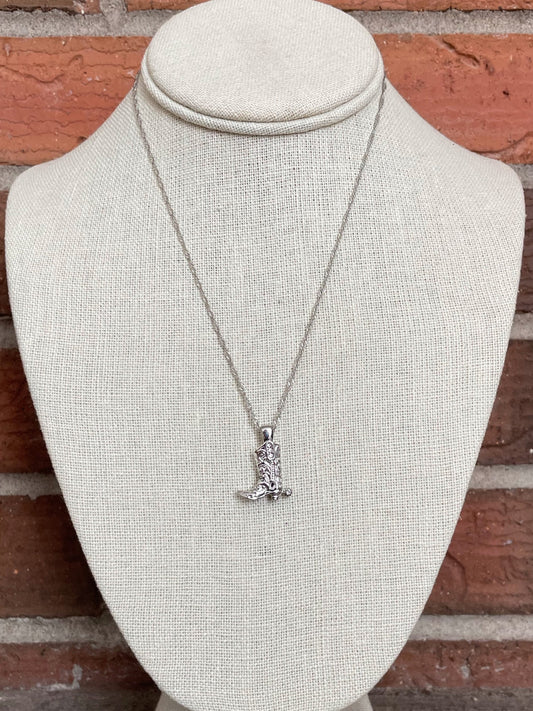 Tooled Cowgirl Boot Necklace with Rhinestones