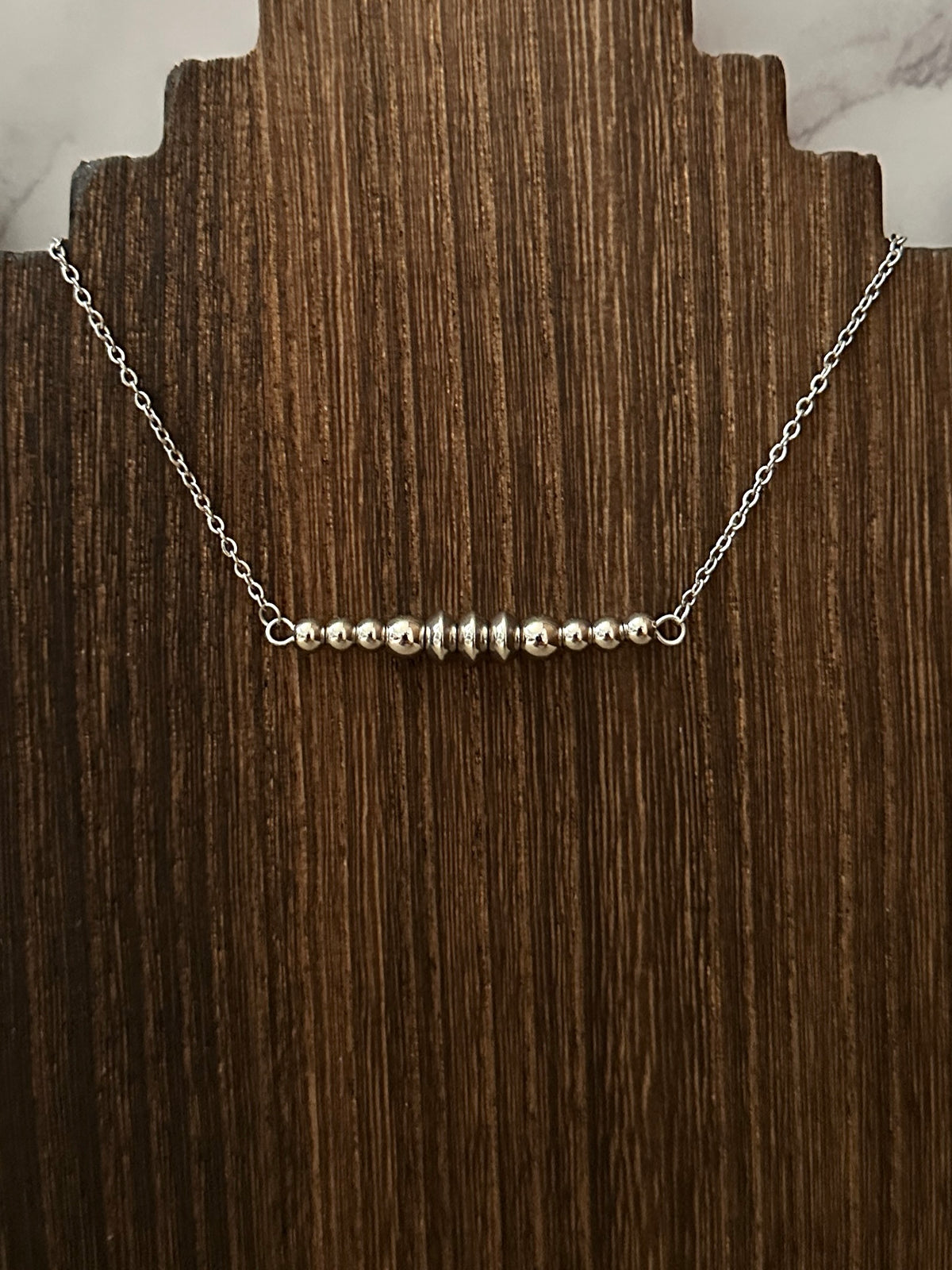 Triple Saucer 6mm Stainless Steel Western Pearl Bar Necklace 16 inch Red Saguaro Jewelry by Cimarron Red Saguaro Trading Post