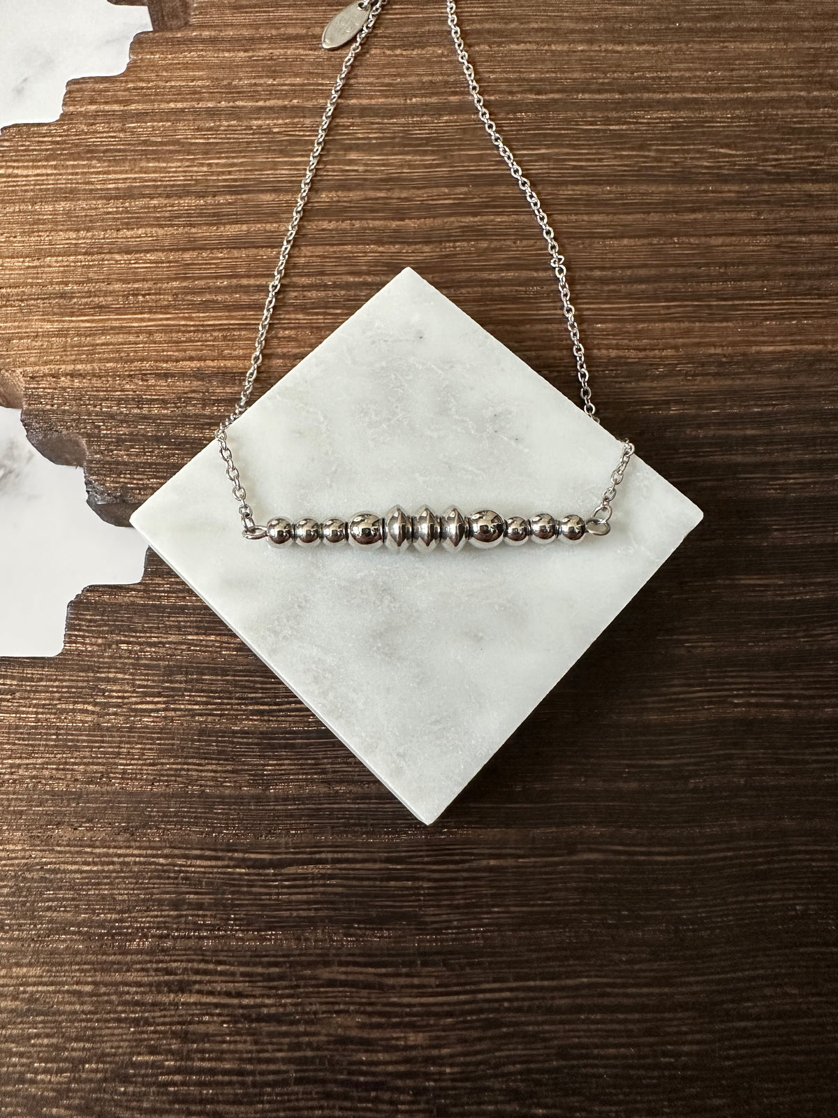 Triple Saucer 6mm Stainless Steel Western Pearl Bar Necklace 16 inch Red Saguaro Jewelry by Cimarron Red Saguaro Trading Post