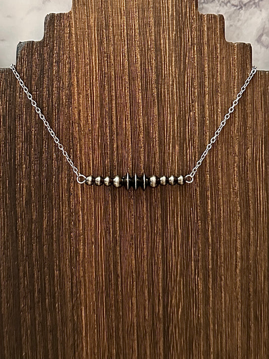 Triple Saucer Brushed Steel Western Pearl Bar Necklace 16 inch Red Saguaro Jewelry by Cimarron Red Saguaro Trading Post