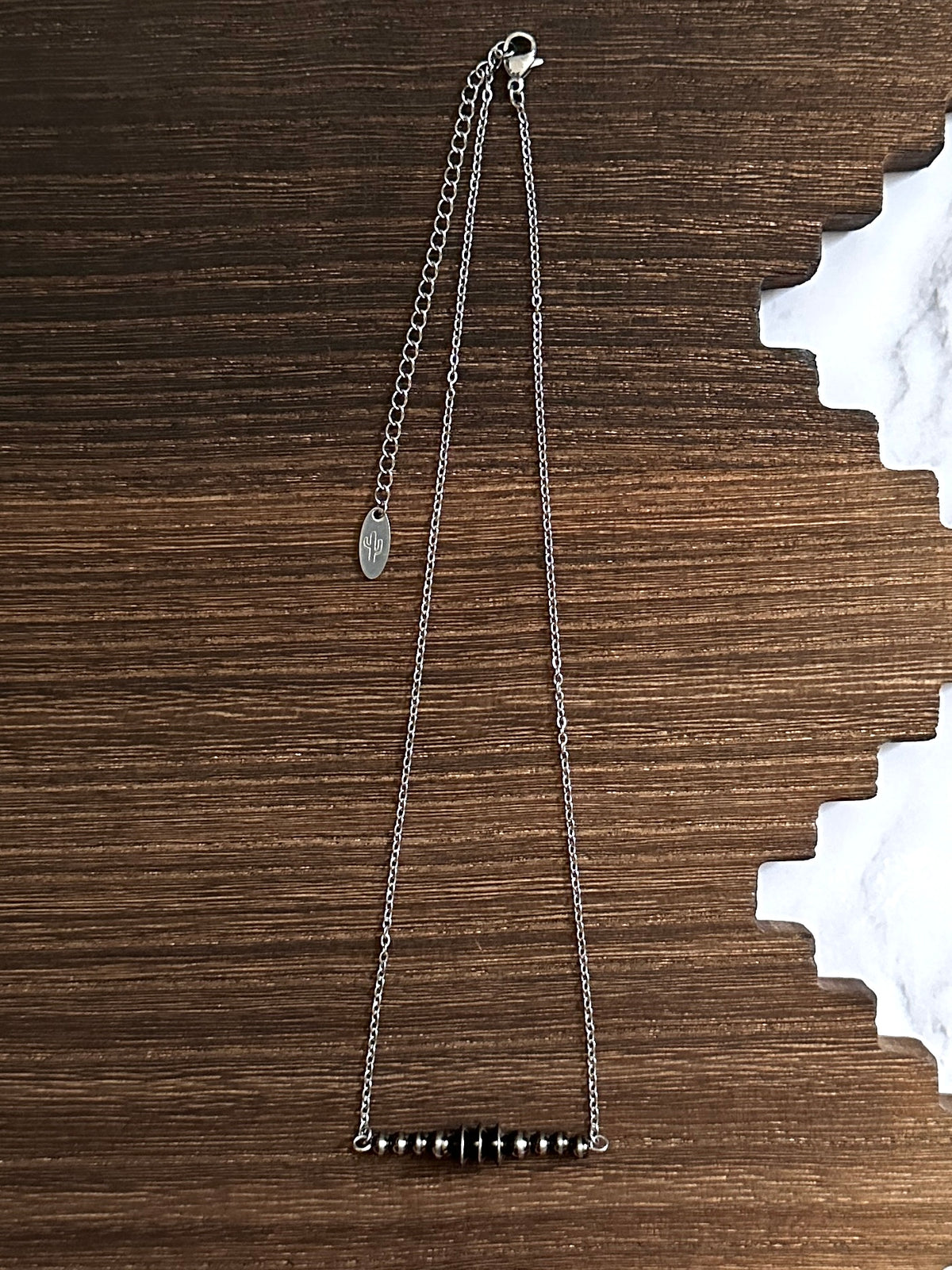 Triple Saucer Brushed Steel Western Pearl Bar Necklace 16 inch Red Saguaro Jewelry by Cimarron Red Saguaro Trading Post