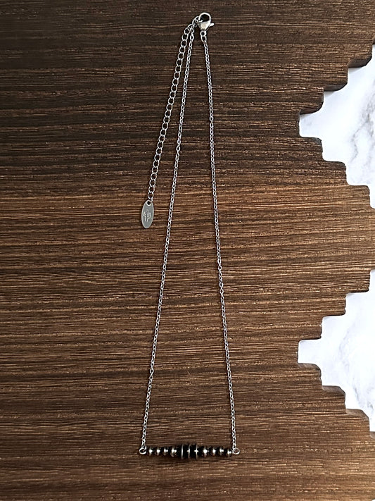 Triple Saucer Brushed Steel Western Pearl Bar Necklace 16 inch Red Saguaro Jewelry by Cimarron Red Saguaro Trading Post