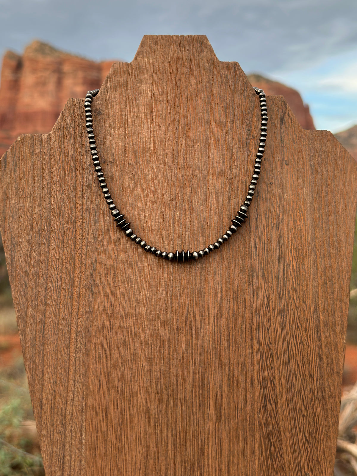 Triple Saucer Brushed Steel Western Pearl Choker Necklace 14 inch Red Saguaro Jewelry by Cimarron Red Saguaro Trading Post