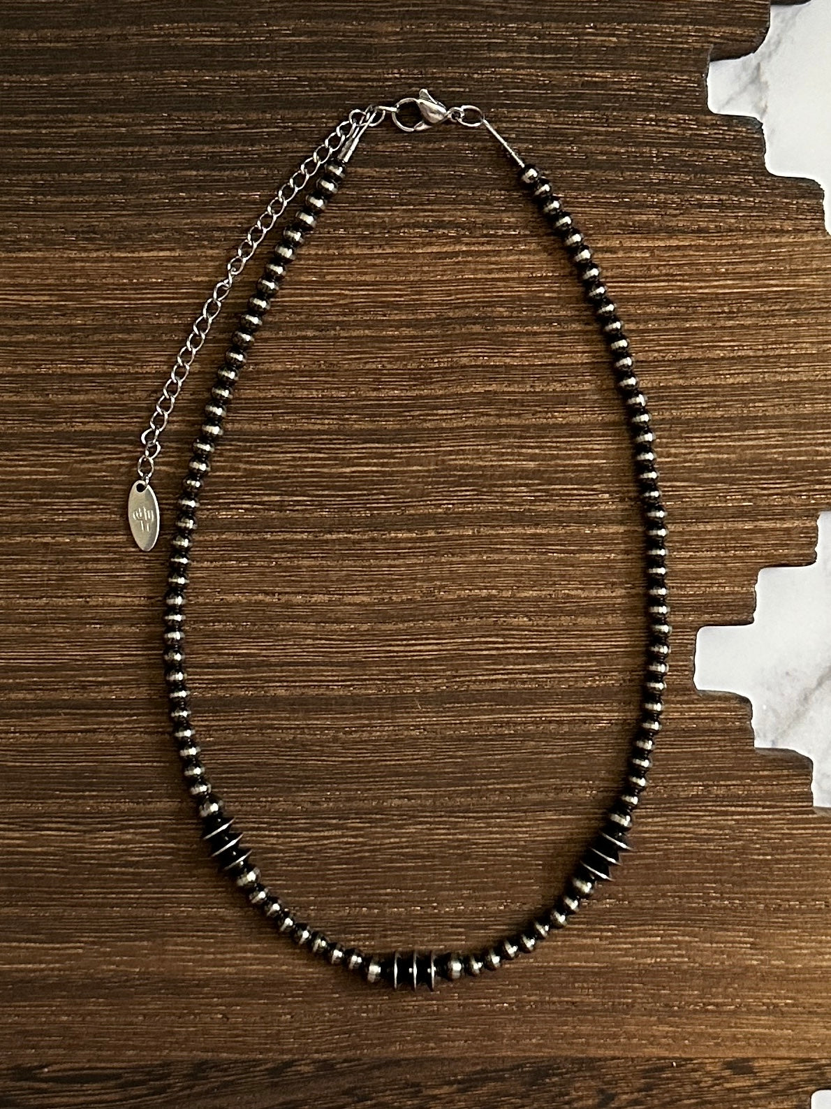 Triple Saucer Brushed Steel Western Pearl Choker Necklace 14 inch Red Saguaro Jewelry by Cimarron Red Saguaro Trading Post