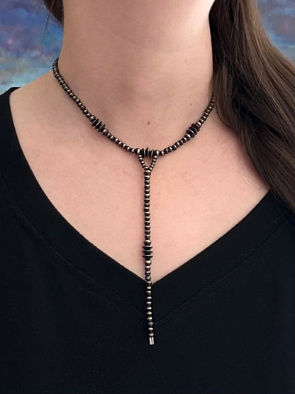 Triple Saucer Brushed Steel Western Pearl Lariat Choker Necklace 14 inch Red Saguaro Jewelry by Cimarron Red Saguaro Trading Post