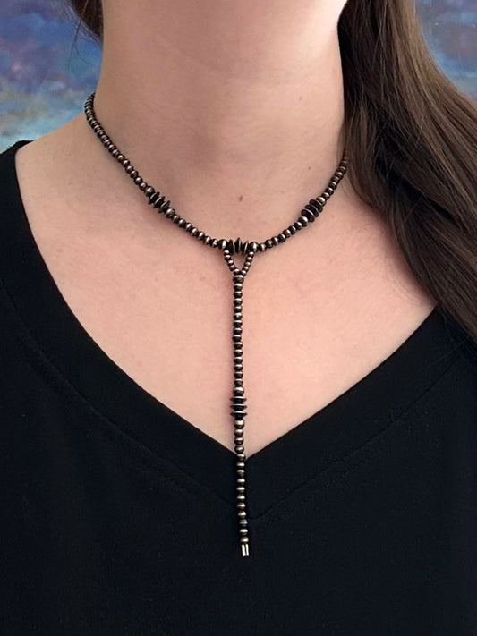 Triple Saucer Brushed Steel Western Pearl Lariat Choker Necklace 14 inch Red Saguaro Jewelry by Cimarron Red Saguaro Trading Post