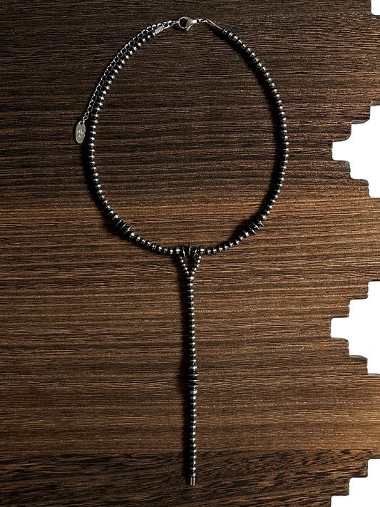 Triple Saucer Brushed Steel Western Pearl Lariat Choker Necklace 14 inch Red Saguaro Jewelry by Cimarron Red Saguaro Trading Post