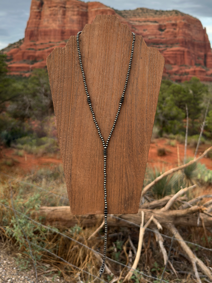 Triple Saucer Brushed Steel Western Pearl Lariat Necklace 20 inch Red Saguaro Jewelry by Cimarron Red Saguaro Trading Post