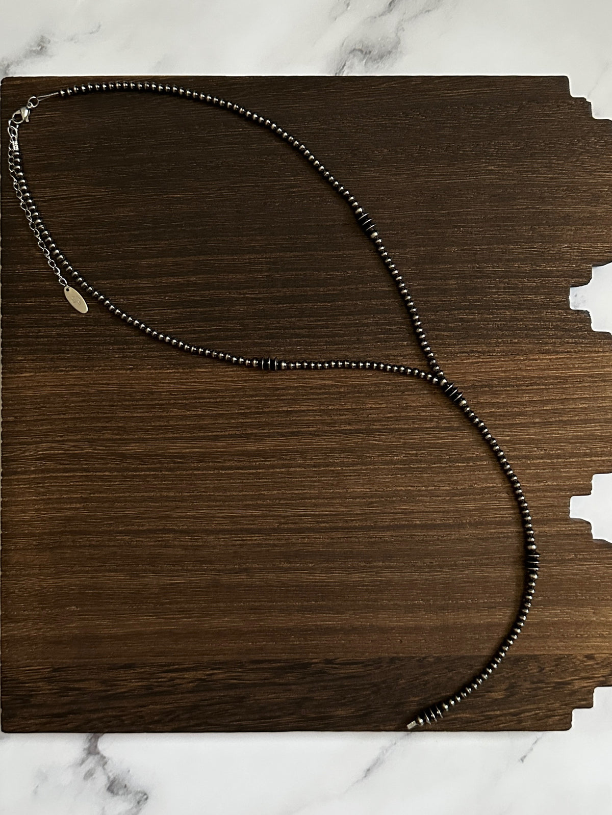 Triple Saucer Brushed Steel Western Pearl Lariat Necklace 20 inch Red Saguaro Jewelry by Cimarron Red Saguaro Trading Post