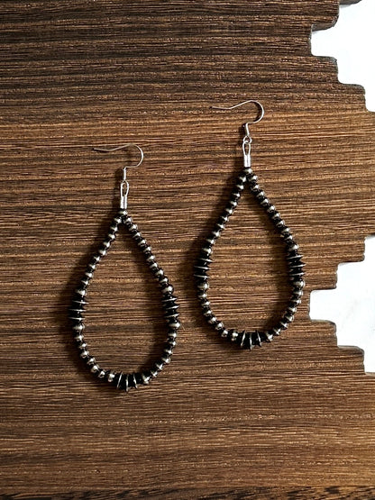 Triple Saucer Brushed Steel Western Pearl Teardrop Earrings Red Saguaro Jewelry by Cimarron Red Saguaro Trading Post