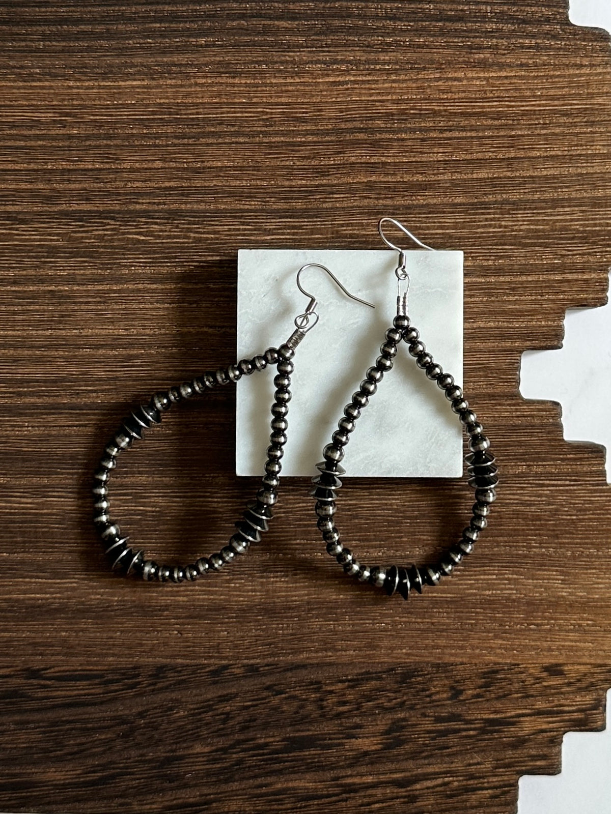 Triple Saucer Brushed Steel Western Pearl Teardrop Earrings Red Saguaro Jewelry by Cimarron Red Saguaro Trading Post
