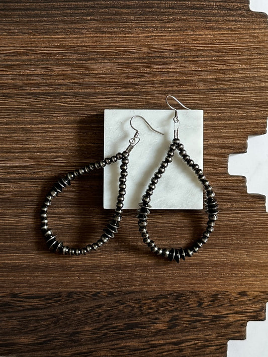 Triple Saucer Brushed Steel Western Pearl Teardrop Earrings Red Saguaro Jewelry by Cimarron Red Saguaro Trading Post