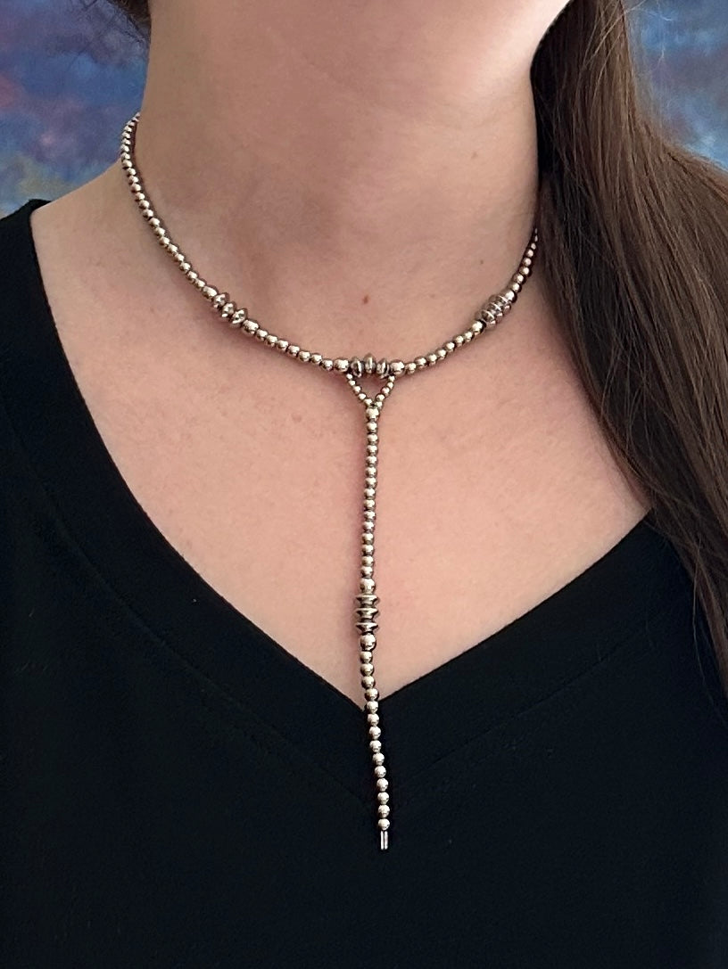 Triple Saucer Stainless Steel Western Pearl Lariat Choker Necklace 14 inch Red Saguaro Jewelry by Cimarron Red Saguaro Trading Post
