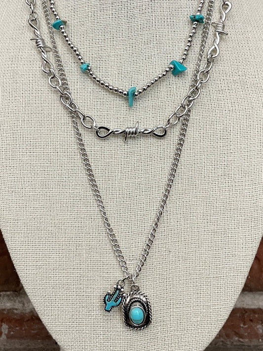 Turquoise Cowboy Hat and Barbed Wire Necklace Set