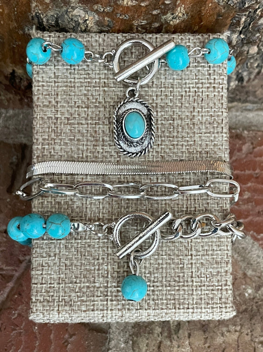 Turquoise Cowboy Hat and Beaded Bracelet Set