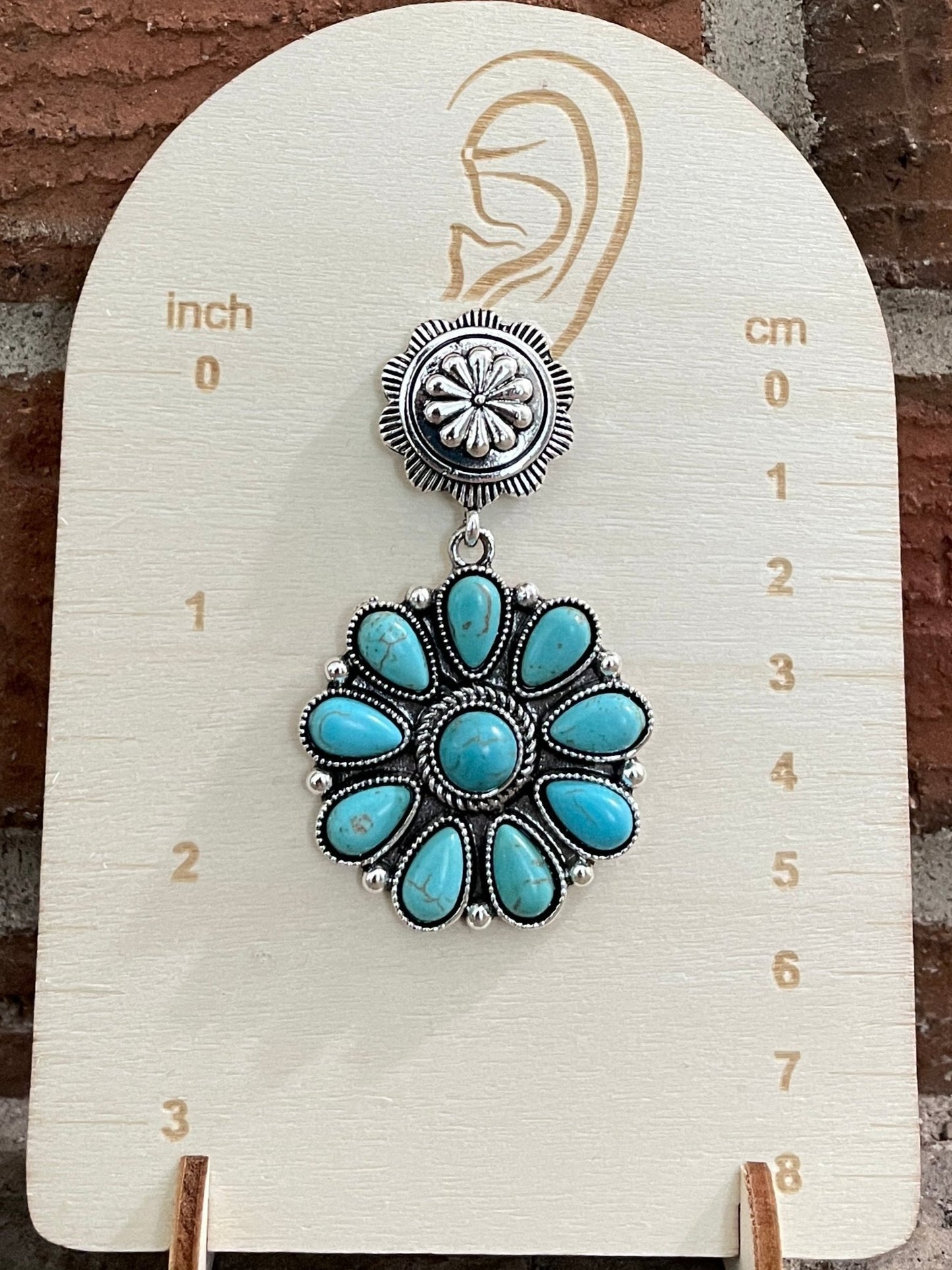 Turquoise Flower Cluster Concho Drop Earrings