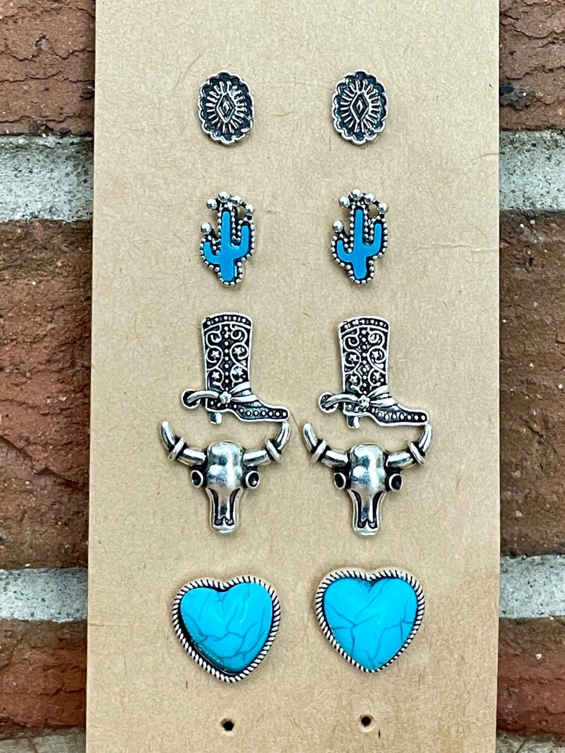 Turquoise Heart Stud Earring Set