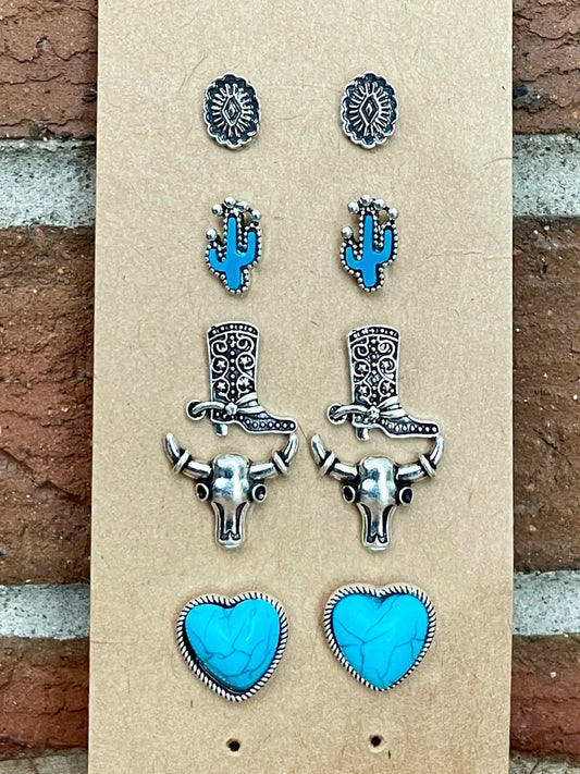 Turquoise Heart Stud Earring Set