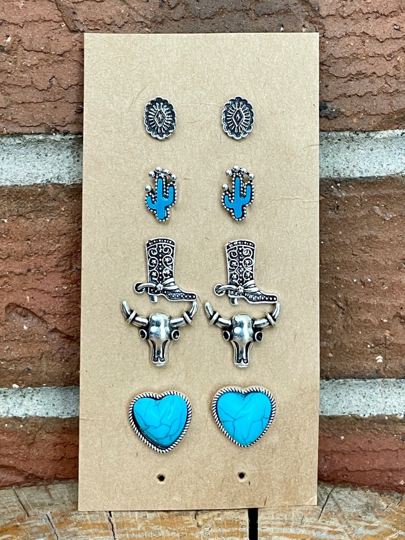 Turquoise Heart Stud Earring Set