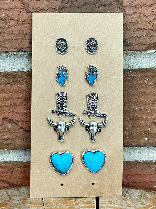 Turquoise Heart Stud Earring Set