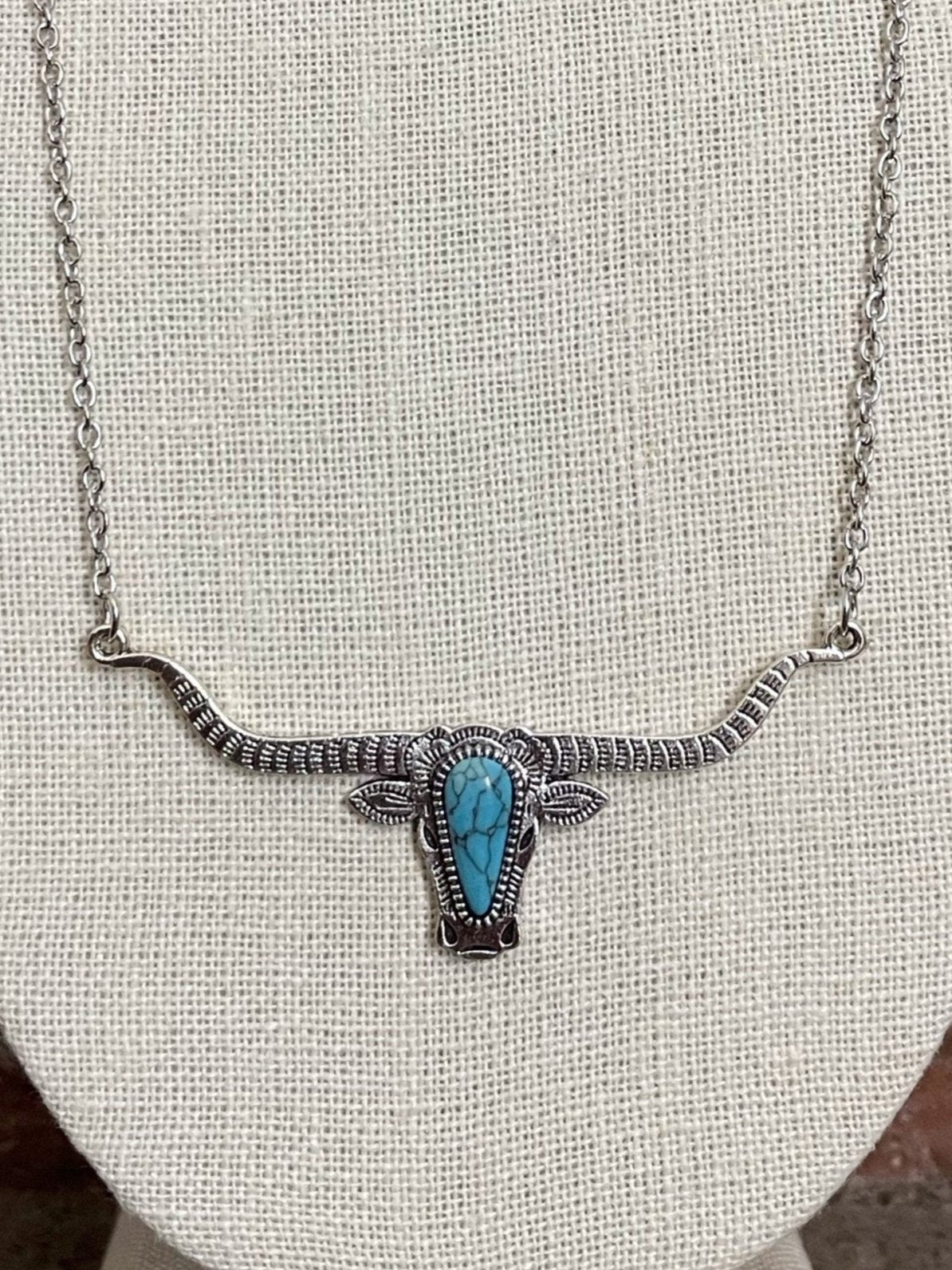 Turquoise Jeweled Texas Longhorn Necklace