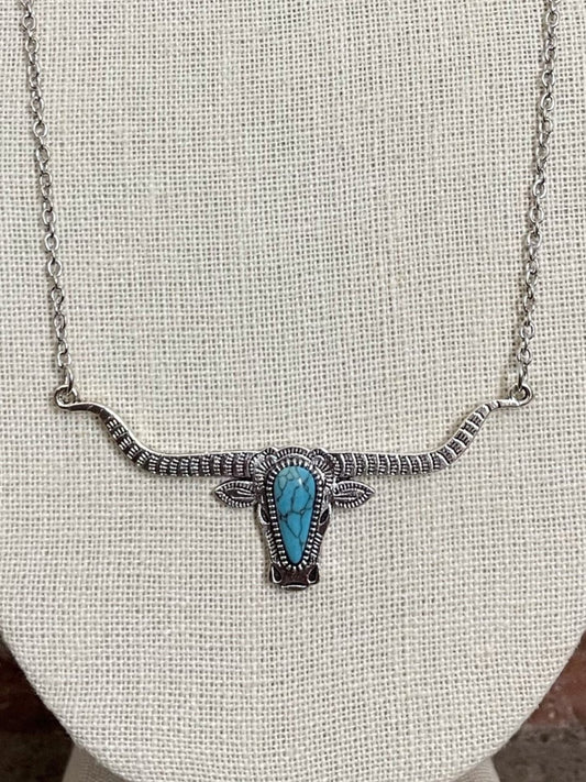 Turquoise Jeweled Texas Longhorn Necklace