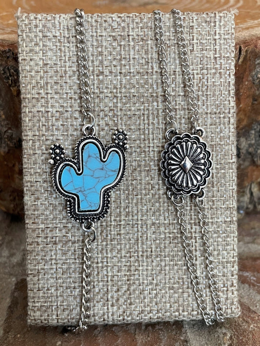 Turquoise Saguaro Cactus and Concho Bracelet Set