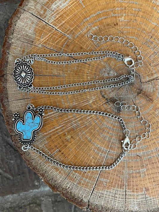 Turquoise Saguaro Cactus and Concho Bracelet Set