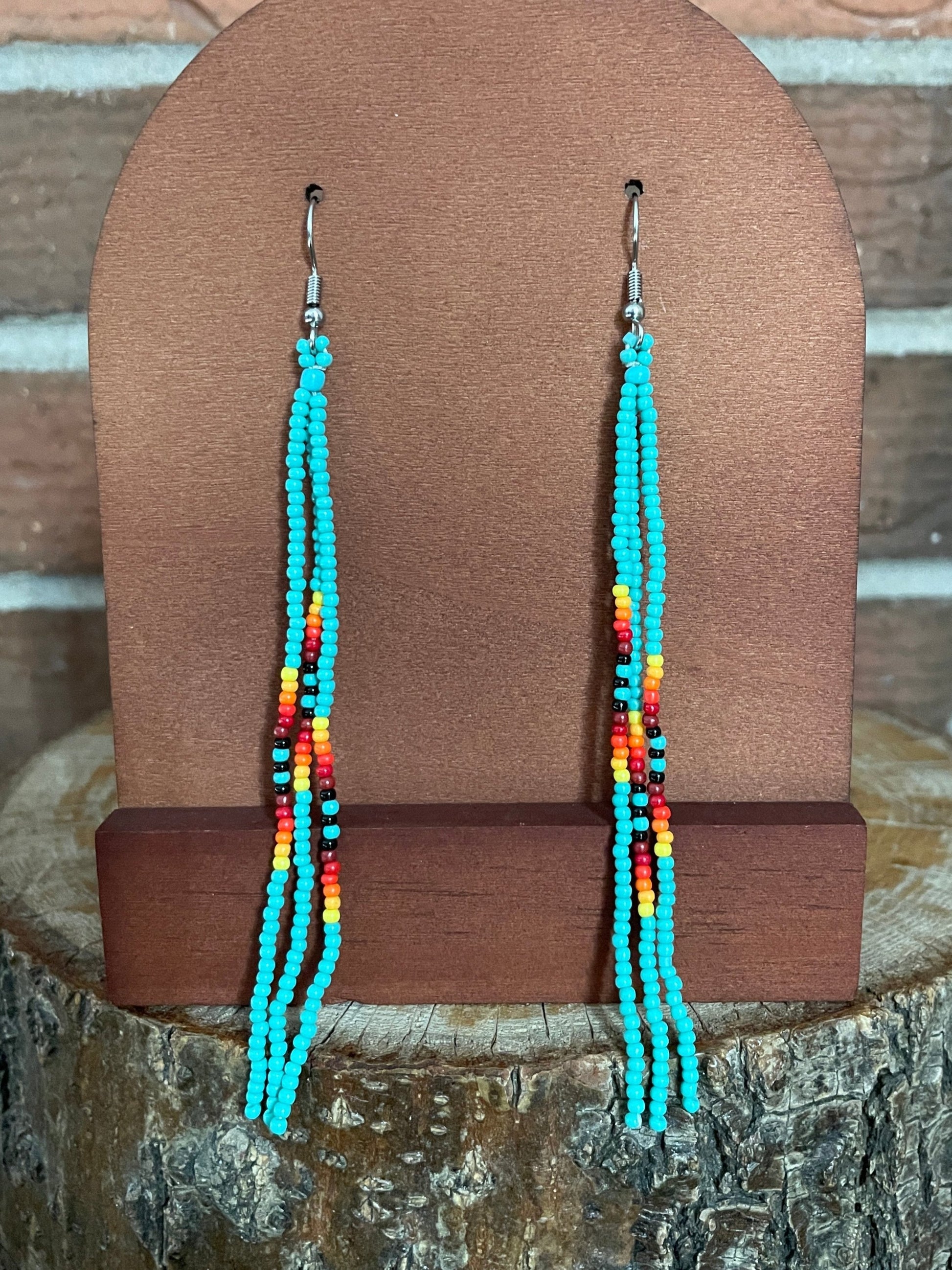 Turquoise Southwest Pattern Seed Bead Earrings