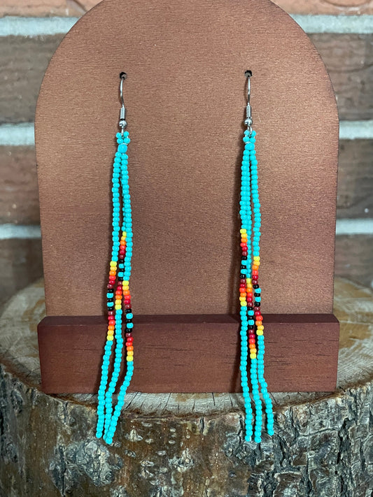 Turquoise Southwest Pattern Seed Bead Earrings