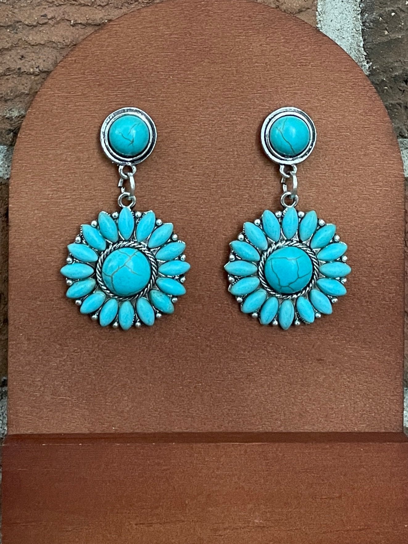Turquoise Sunburst Cluster Drop Earrings