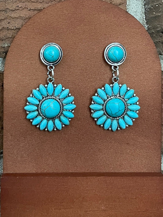 Turquoise Sunburst Cluster Drop Earrings