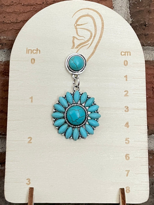 Turquoise Sunburst Cluster Drop Earrings