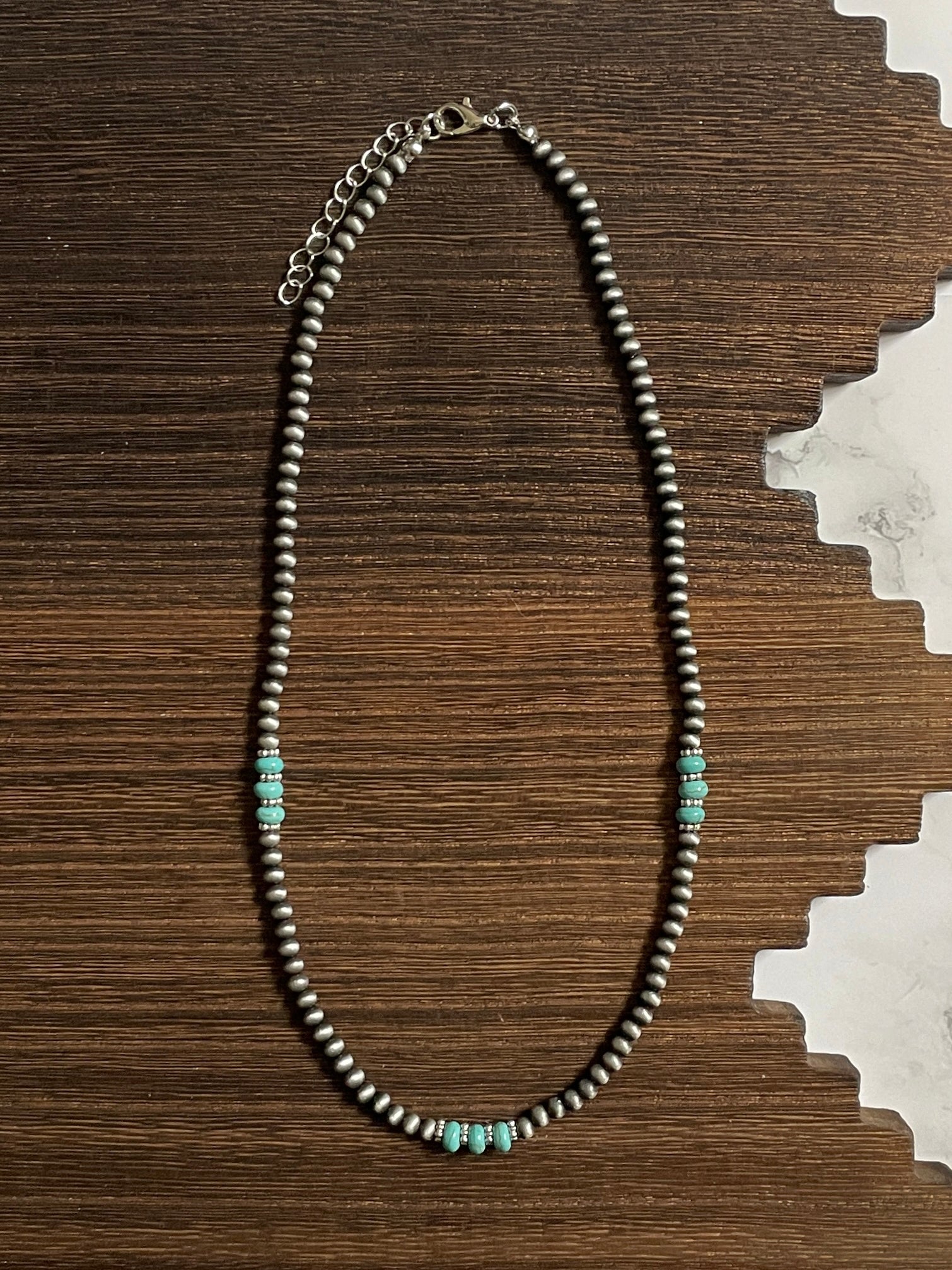 Turquoise Triple Accent Navajo Style Pearl Necklace