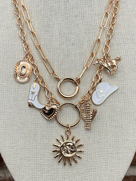 Western Sunburst Charm Necklace Set