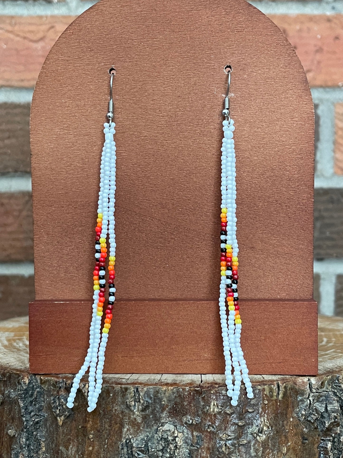 White Southwest Pattern Seed Bead Earrings