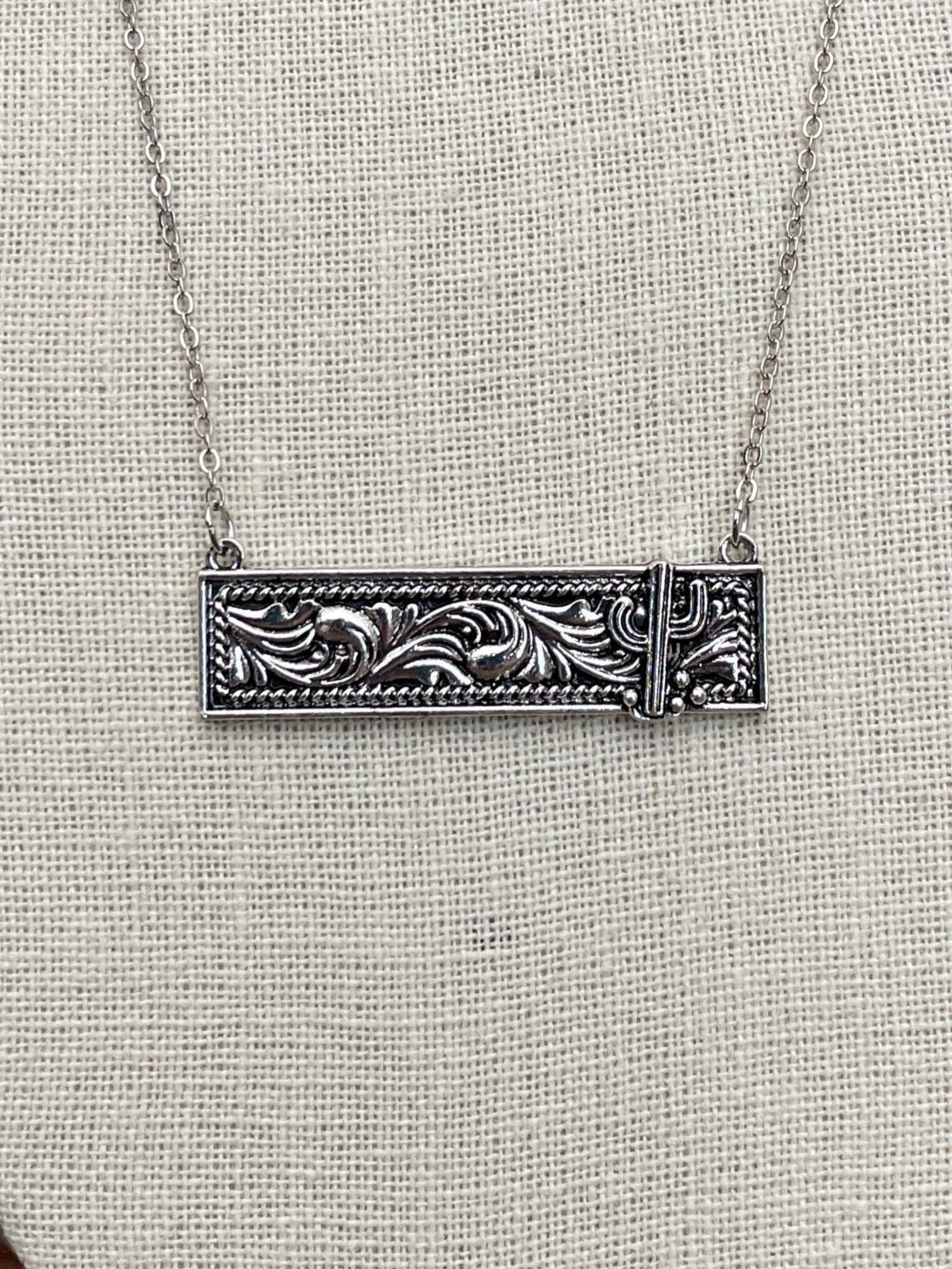 Wild West Saguaro Cactus Bar Necklace - Silver